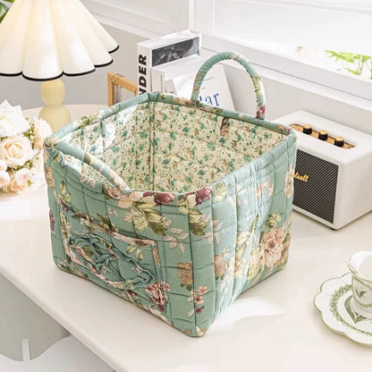 Boho Quilted Fabric Storage Basket Tote
