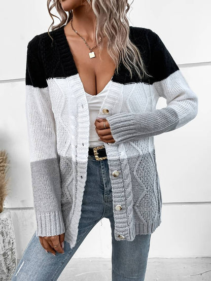 Women’s Two Tone Textured Knit Cardigan