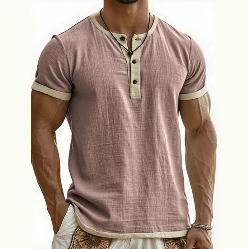 Men’s Contrast-Trim Short-Sleeve Henley Shirt