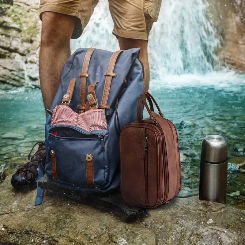 Dual-Access Travel Toiletry Bag with Mesh Pocket & Top Opening