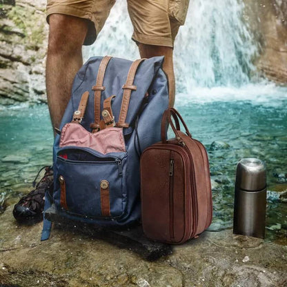 Dual-Access Travel Toiletry Bag with Mesh Pocket & Top Opening