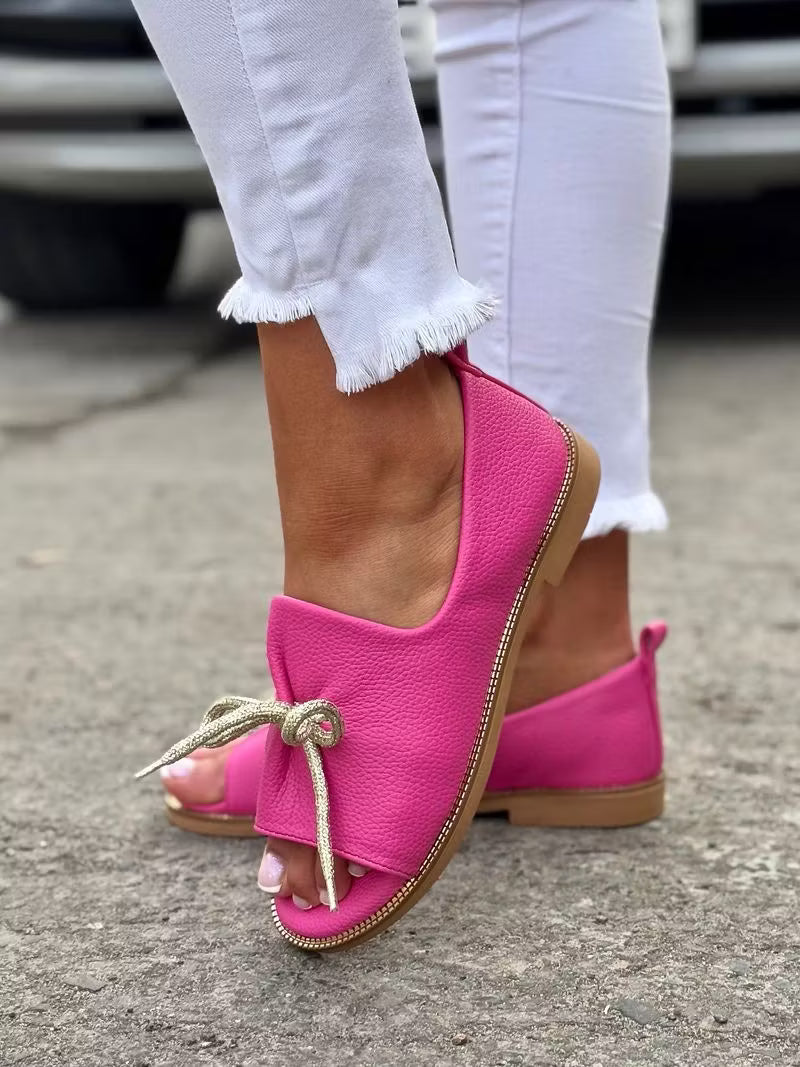 Bow Detail Open-Toe Flats