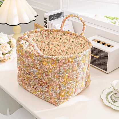 Boho Quilted Fabric Storage Basket Tote
