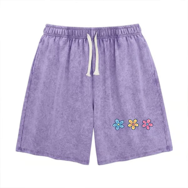 Women's Washed Floral Drawstring Shorts