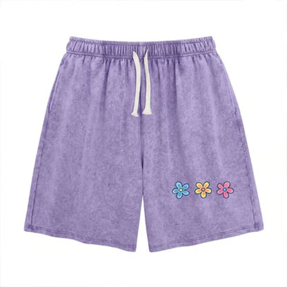 Women's Washed Floral Drawstring Shorts