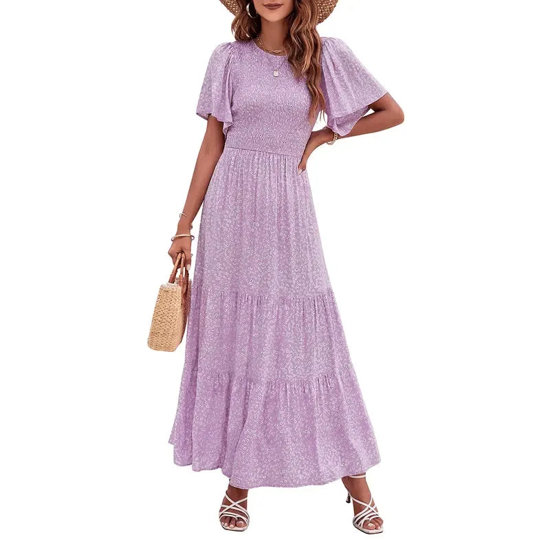 Floral Smocked High Waist Maxi Dress for Women