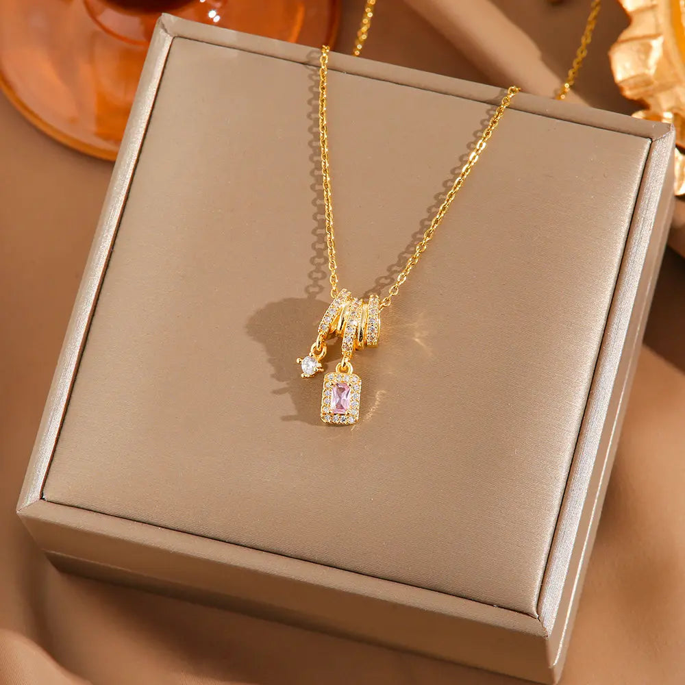 Women's Faceted Pink Drop Necklace