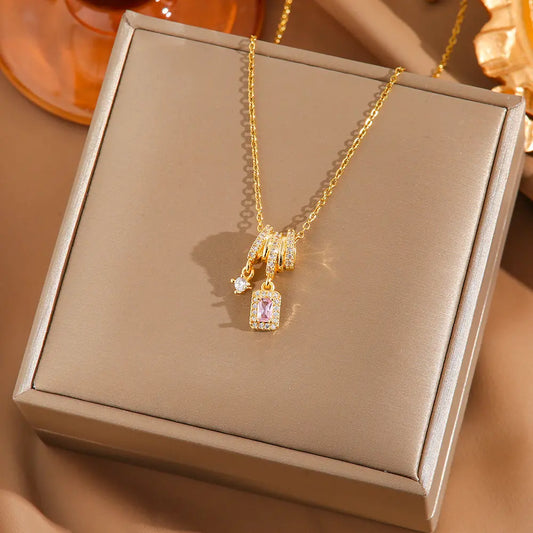 Women's Faceted Pink Drop Necklace
