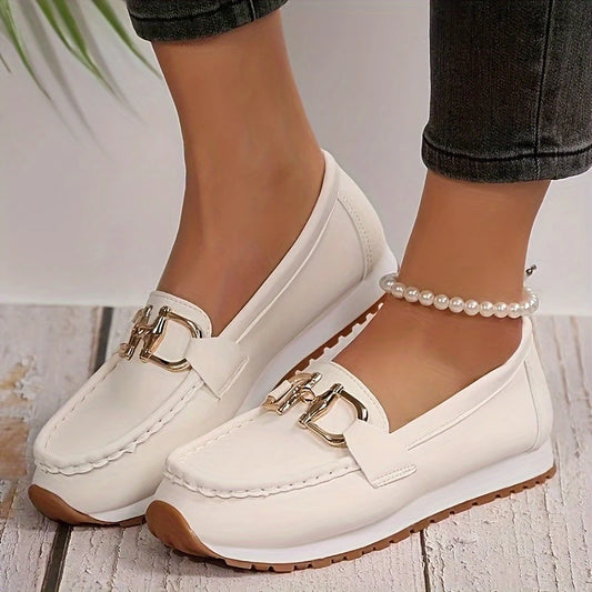 Women's Metallic Buckle Mules – Thick Sole Slip-On Loafers