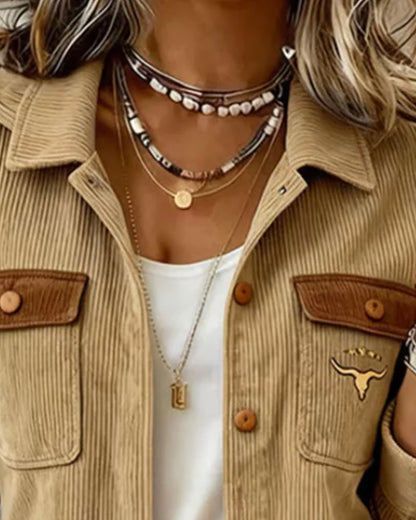 Women's Corduroy Lapel Button-Up Jacket