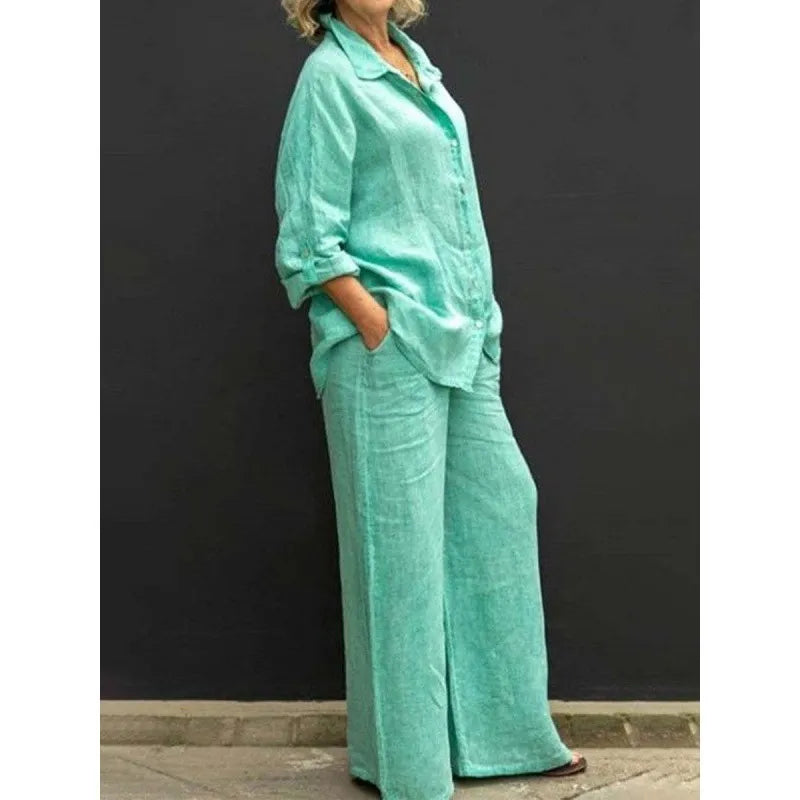 Women's Linen-Blend Shirt and Trouser Set