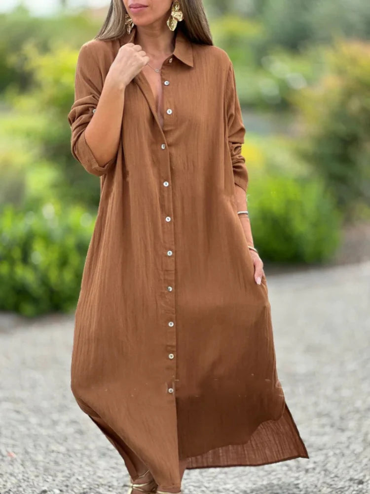 Women's Button-Front Maxi Shirt Dress