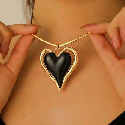 Women’s Oversized Enamel Heart Pendant Cord Necklace