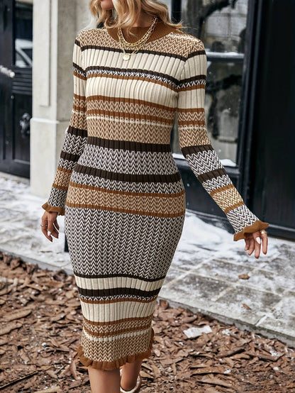 Women’s Striped Ribbed Bodycon Sweater Dress