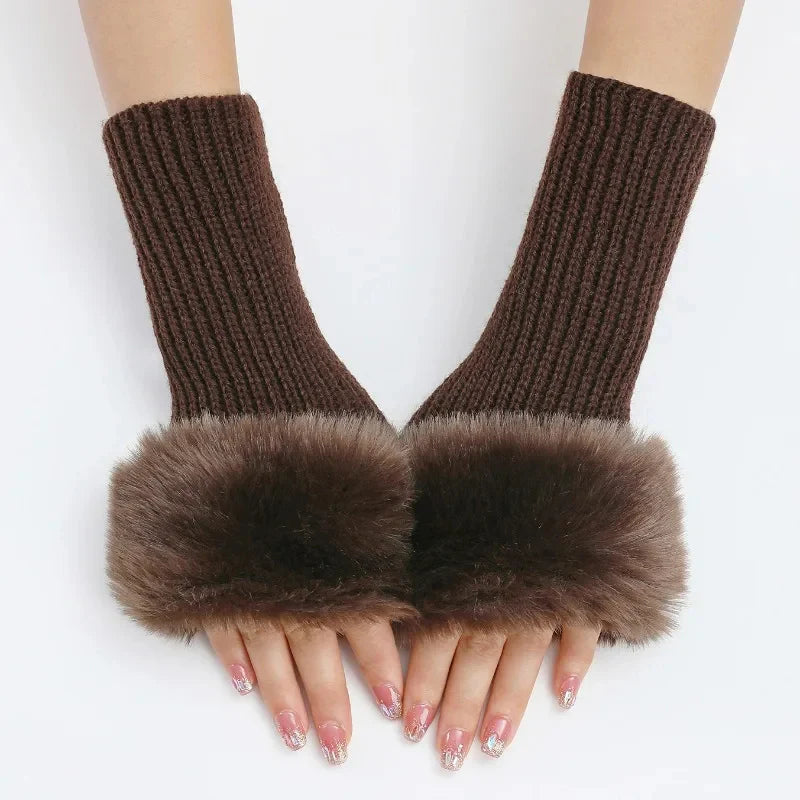 Women’s Faux Fur Cuff Ribbed Arm Warmers