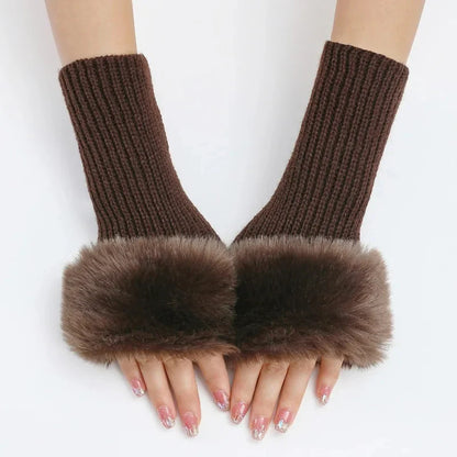 Women’s Faux Fur Cuff Ribbed Arm Warmers