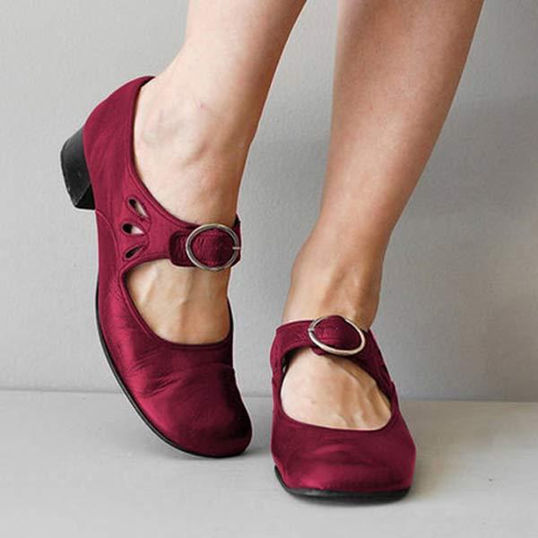 Leather-Look Wedge Buckle Sandals