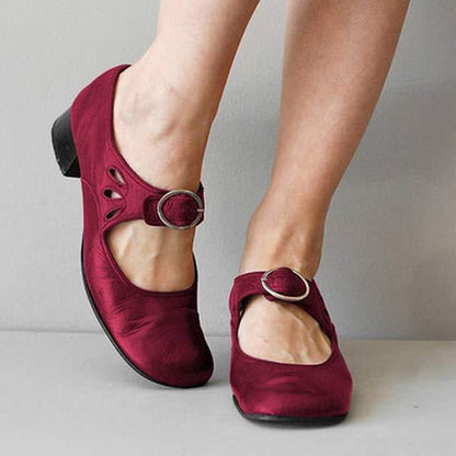Leather-Look Wedge Buckle Sandals