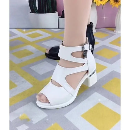 2024 New Summer Openwork Fish Mouth Thick Heel Sandals