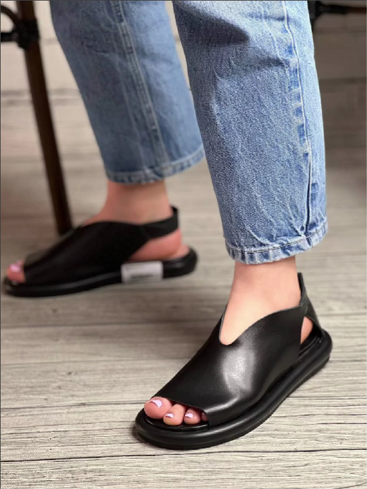 Leather-Look Comfortable Soft-Soled Zipper Sandals