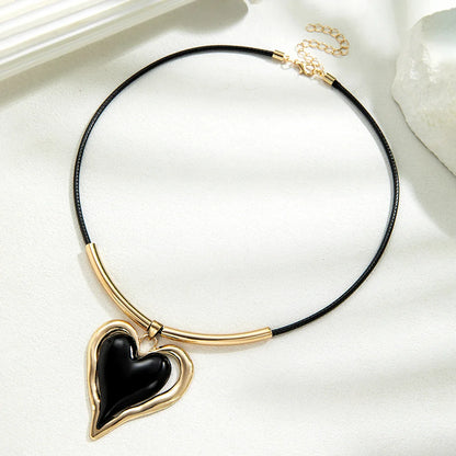 Women’s Oversized Enamel Heart Pendant Cord Necklace