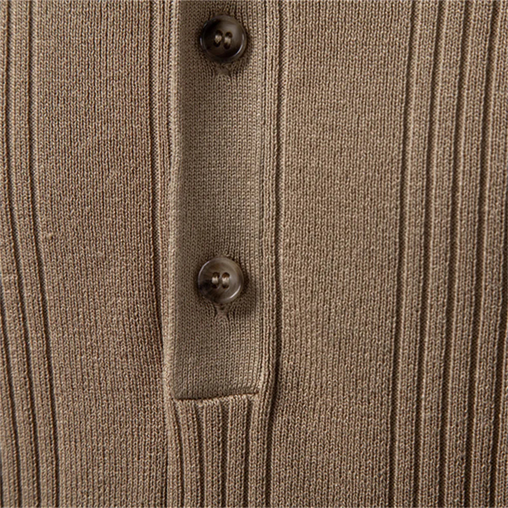 Men’s Vertical Ribbed Henley Knit T-Shirt