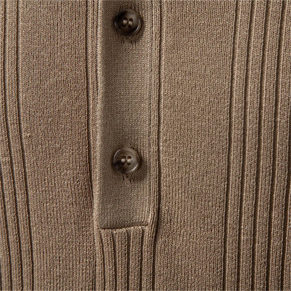 Men’s Vertical Ribbed Henley Knit T-Shirt