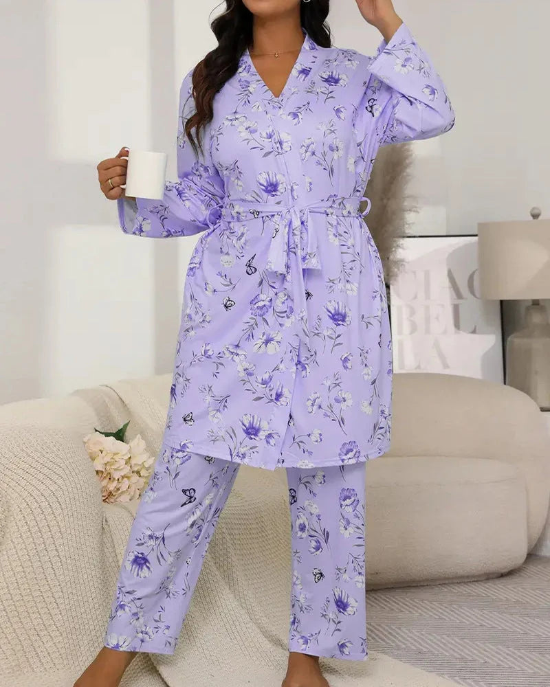 Women's Camisole, Robe & Trouser Lounge Set