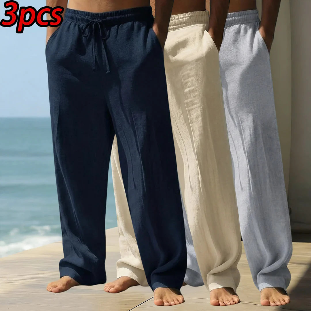 Men’s 3-Pack Linen-Look Relaxed Trousers