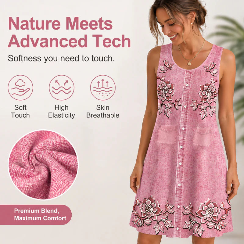 Women’s Floral Button-Front Sleeveless Dress