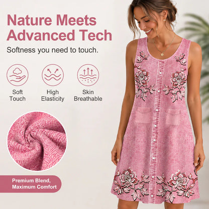 Women’s Floral Button-Front Sleeveless Dress