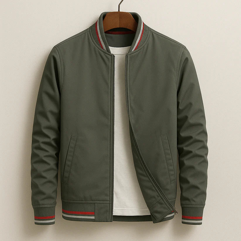 Men’s Striped Rib Trim Zip-Up Jacket