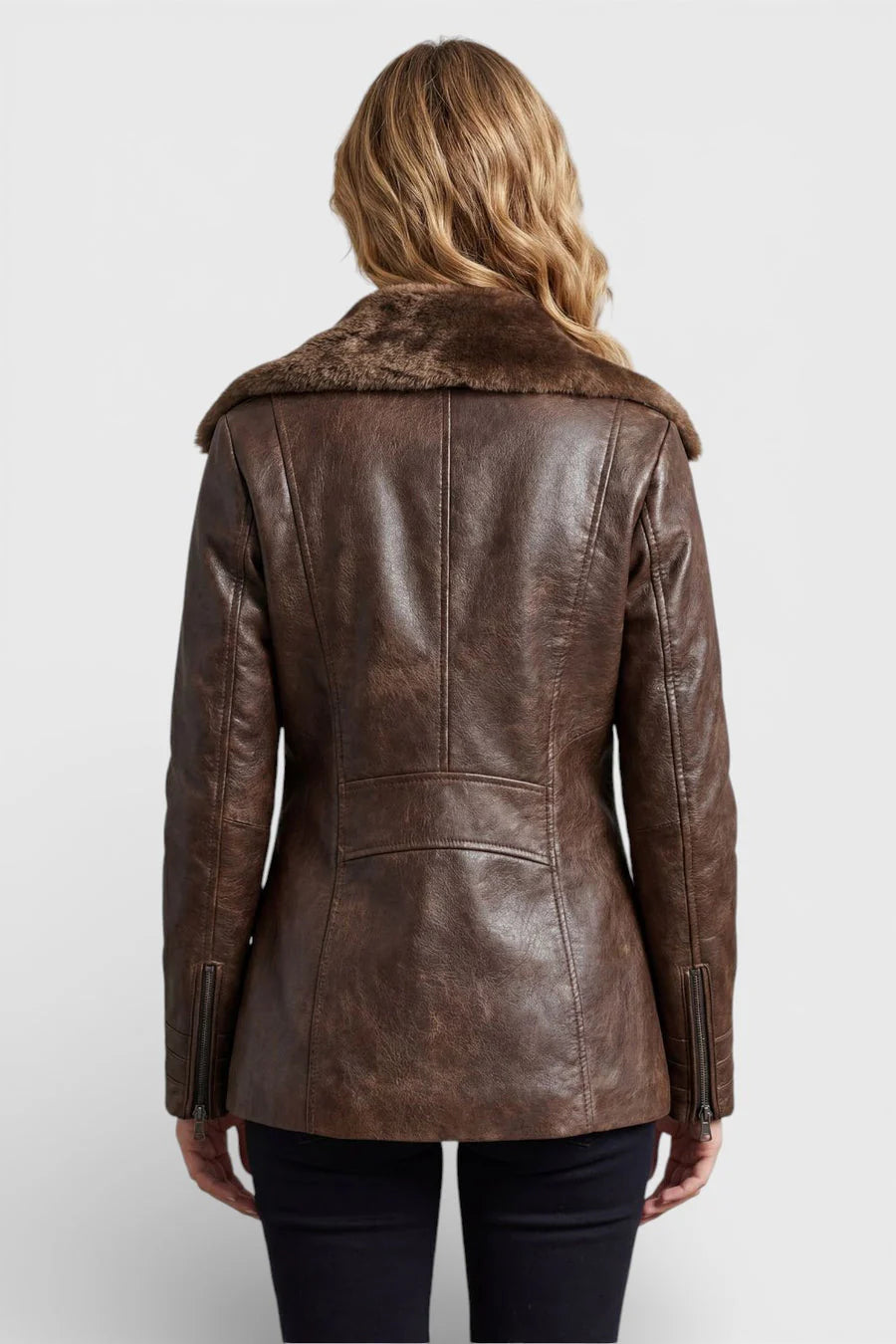 Women’s Sheepskin-Look Lined Leather-Look Jacket