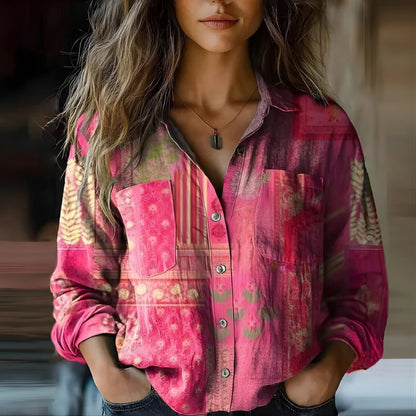 Women’s Vintage Printed Button-Up Blouse
