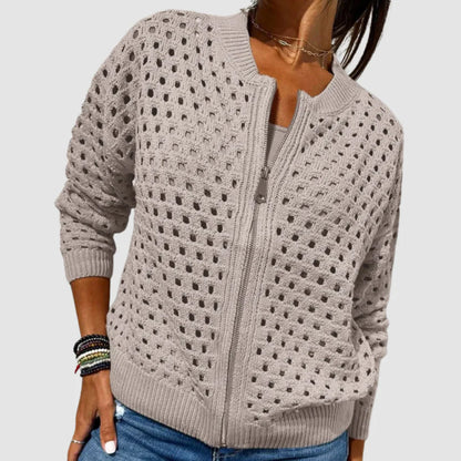 Women’s Textured Hollow-Knit Zip Cardigan