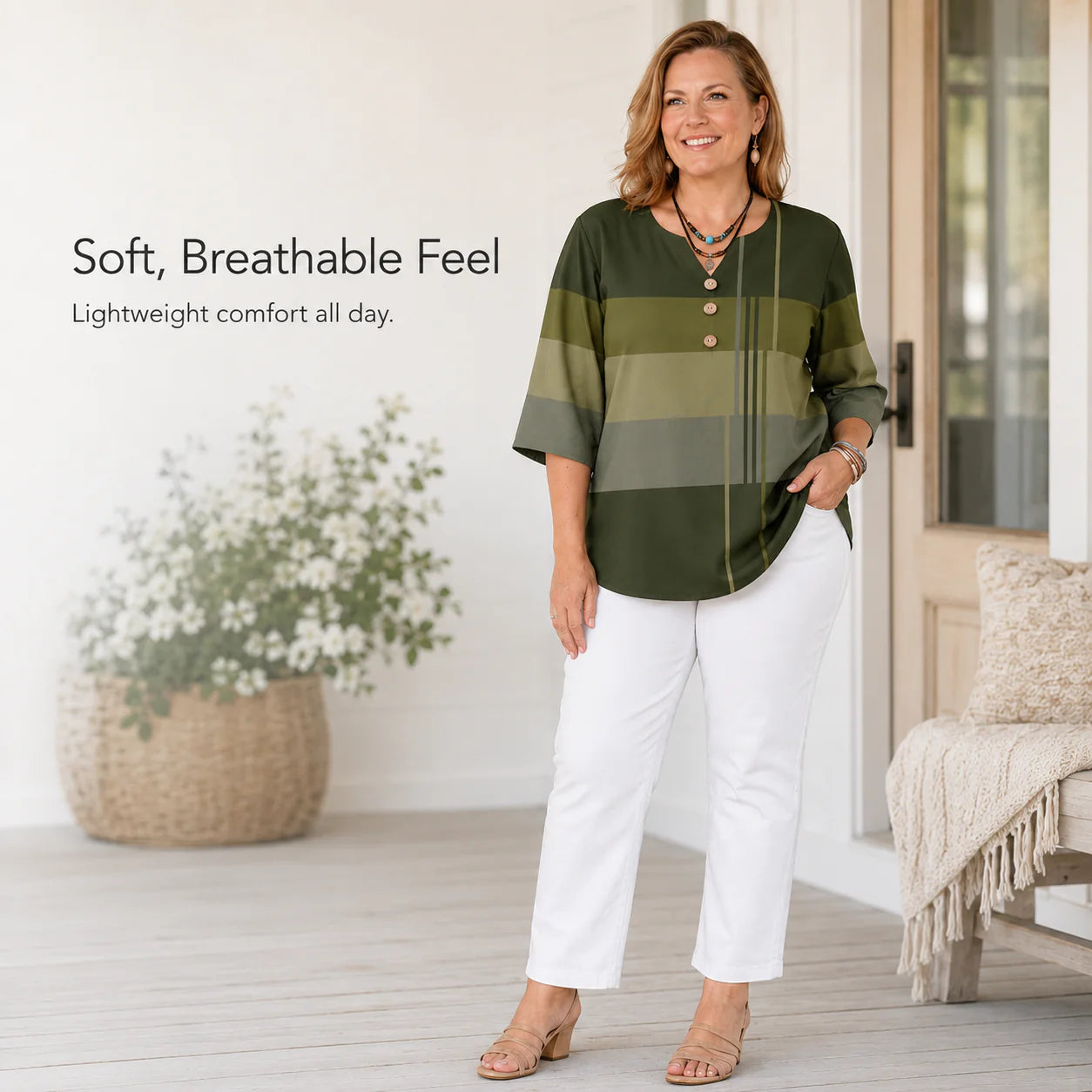 Women’s Plus-Size Geometric Colour-Block Blouse