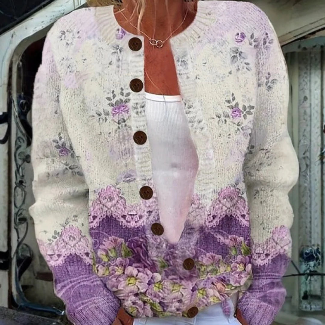 Women’s Vintage Floral Button-Knit Cardigan