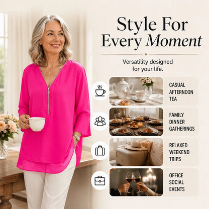 Women's Layered V-Neck Zip Sleeve Top