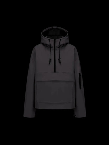 Women’s Fleece-Lined Waterproof Half-Zip Rain Jacket with Kangaroo Pocket