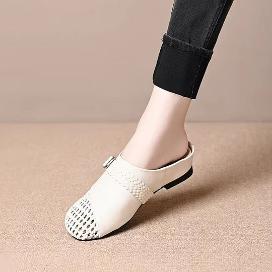 Women’s Braided Leather-Look Closed-Toe Buckle Mules
