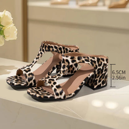 Women's Fashion Chunky Heel Leather-Look Comfort Sandals