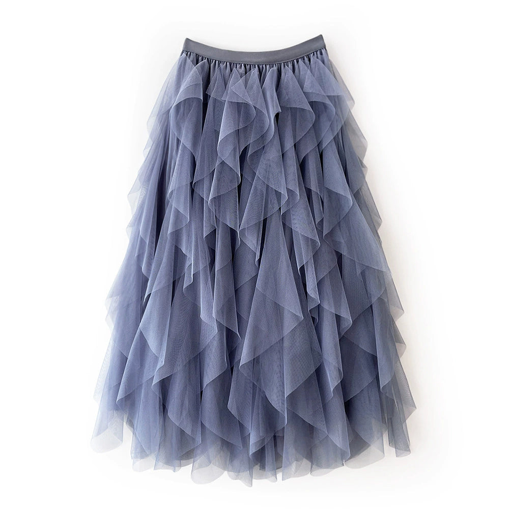 Women’s Asymmetrical Layered Ruffle Maxi Skirt