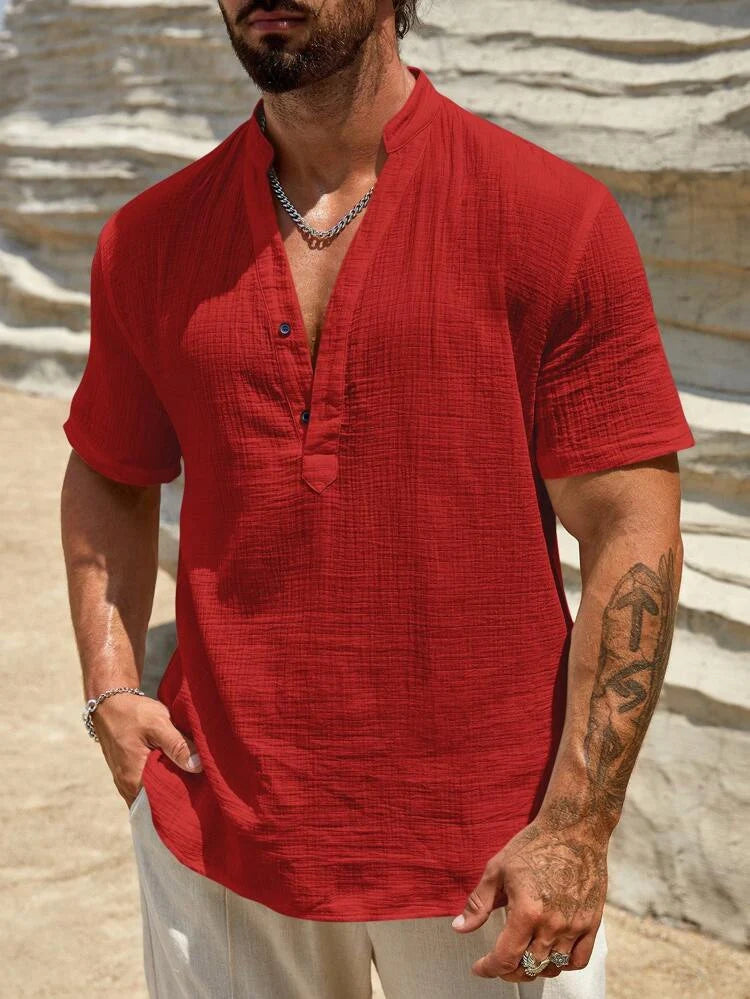 Men's Stand Collar Short Sleeve Shirt