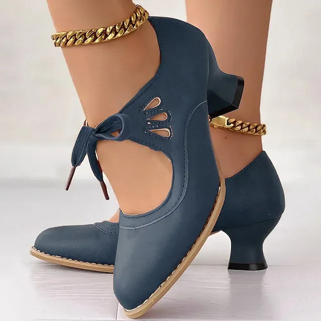 Women's Vintage Lace-Up Leather-Look Heels