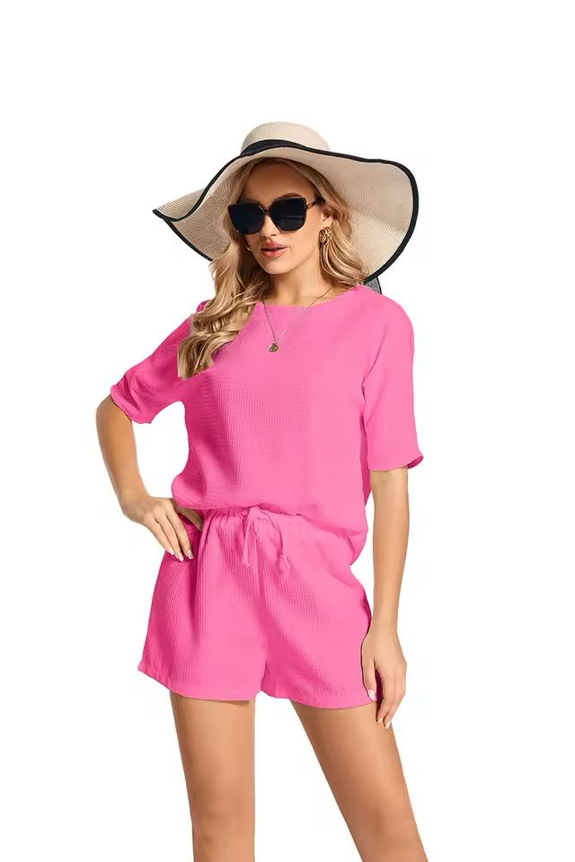 Women's Batwing Sleeve 2-Piece Set – Short Sleeve Top & Solid Shorts