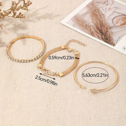Boho Heart Crystal Gold Bracelet Trio Set