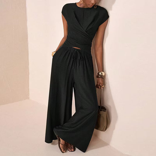 Women's Crossover Top and Wide-Leg Trouser Set