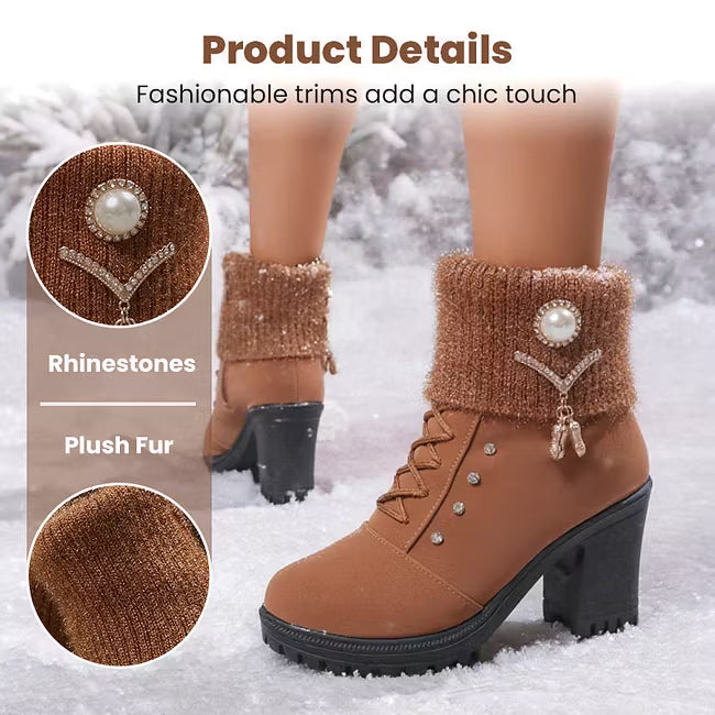 Women's Faux Fur Trim Block Heel Boots