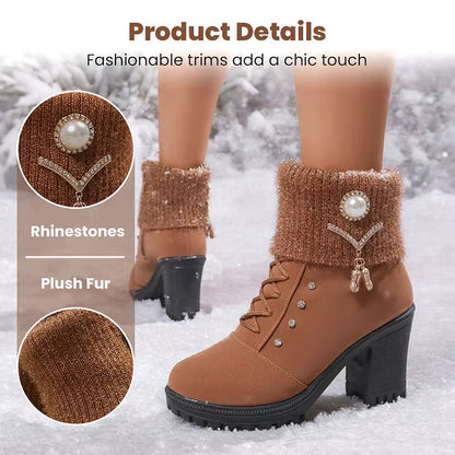 Women's Faux Fur Trim Block Heel Boots