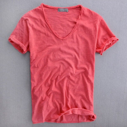 Men's Lightweight Slub Cotton V-Neck T-Shirt